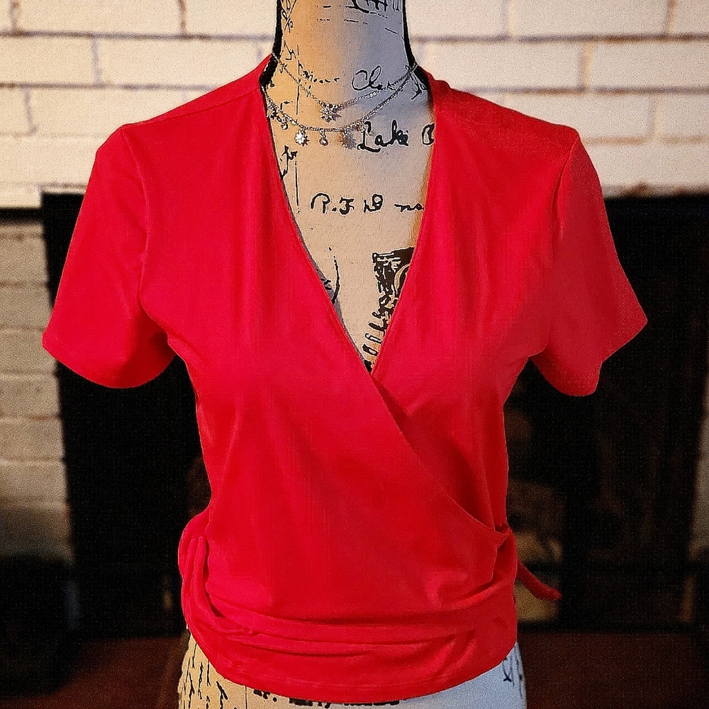 PINK - Victoria's Secret coral wrap tie waist top
